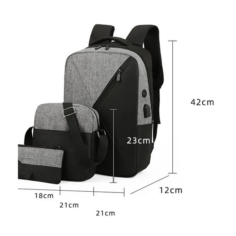 3pcs New Design Fashion Multifunctional Usb Charging School Backpack Set 3 In1 Book Bags for High School