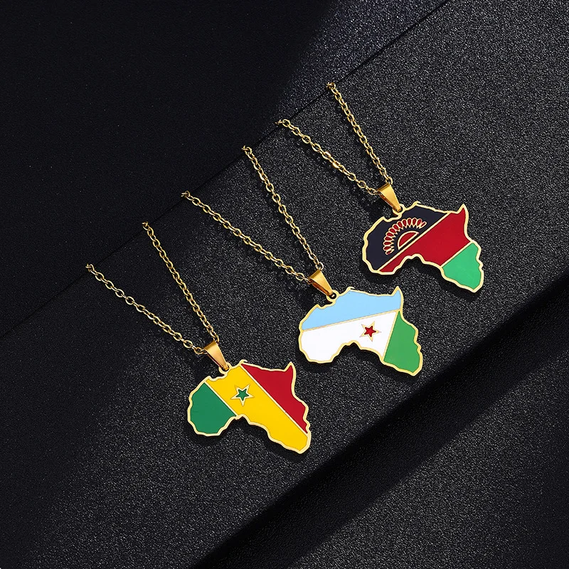 SSeeSY wholesale hot New custom design fashion jewelry African region colorful map necklace alloy drop oil pendant necklace gift
