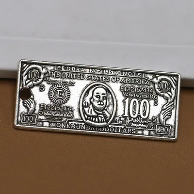 Pendants Jewelry Accessories Finding US 100 Dollars Shape DIY Making Antique Silver Zinc Alloy Charm