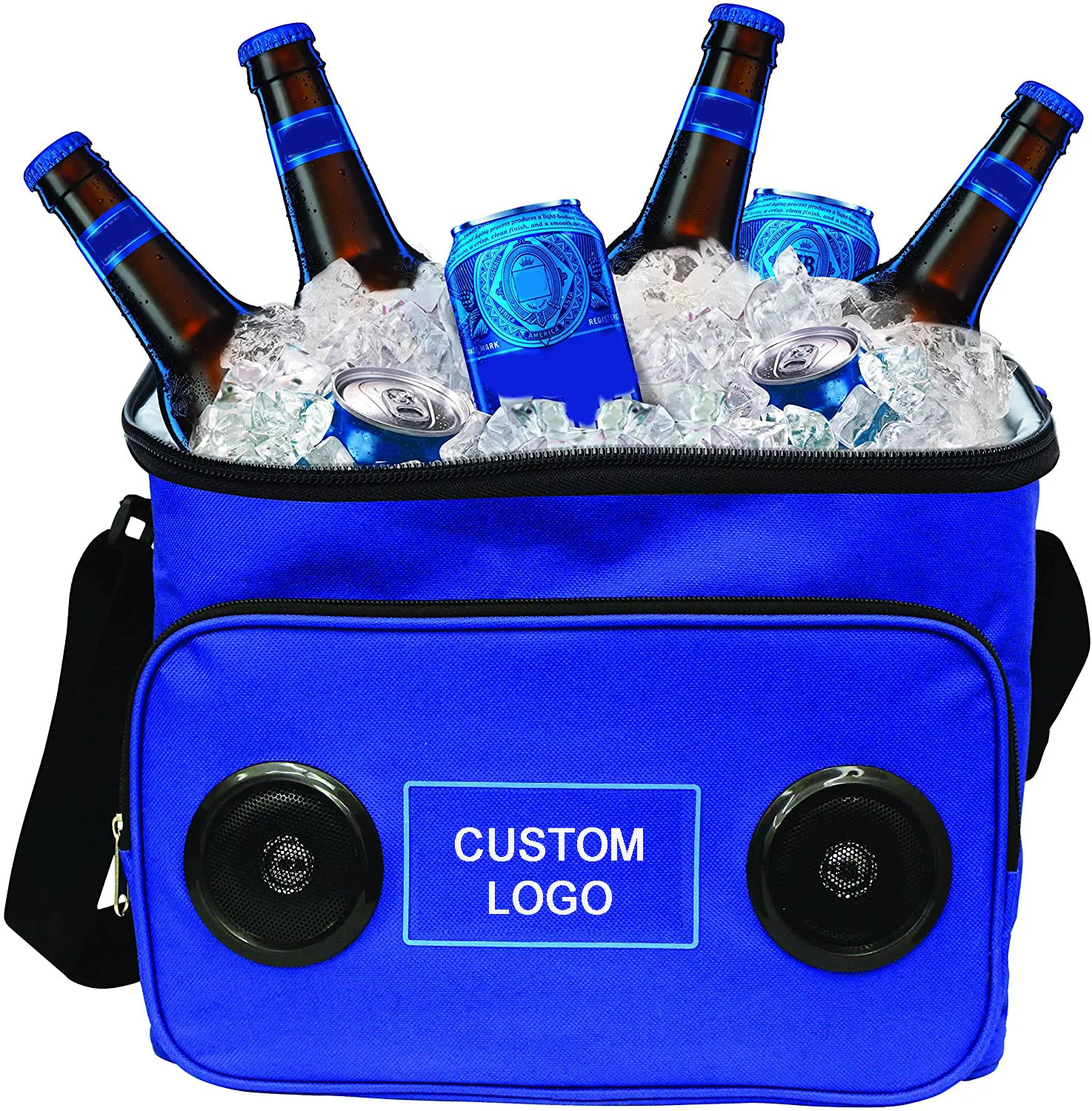 Custom Portable Soft Folding, Zipper Insulated Thermal Travel Ice Beer Wine Food Tote Lunch Beach Cooler Bags With Speakers/