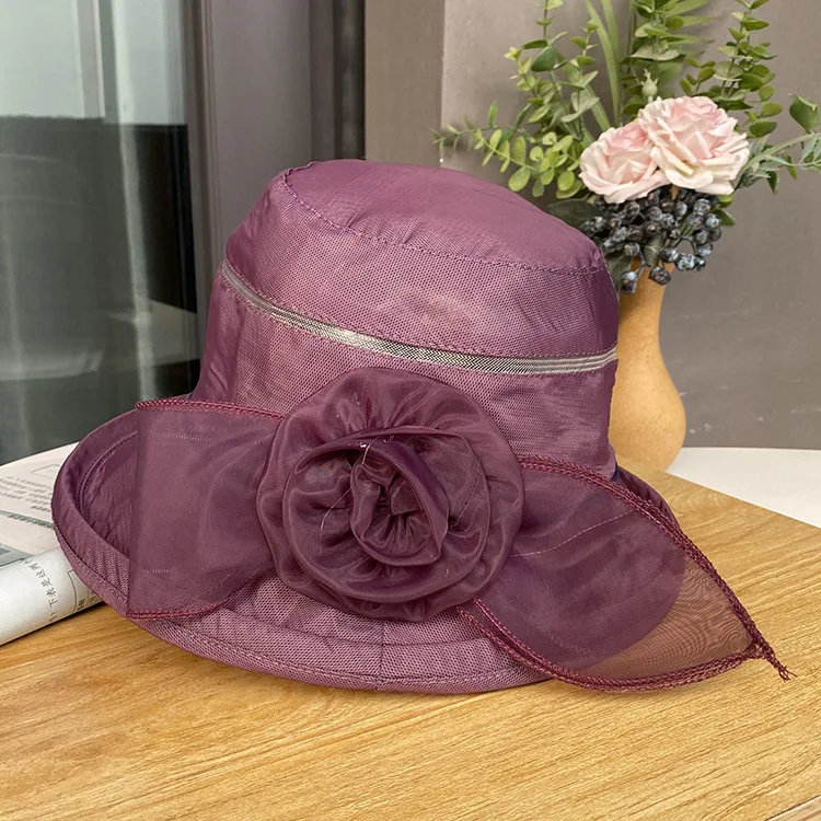 Factory Direct Premium Organza Gauze Flower Church Hats Evening Party Elegant Fascinator Hats Sequin Sun Hats For Women Ladies