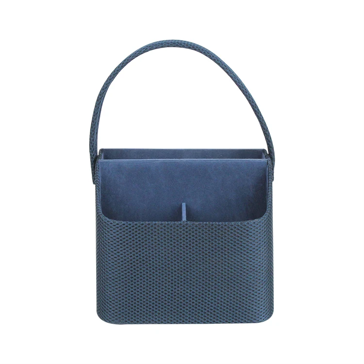 Blue mesh cloth remote control holder/makeup brush storage desktop organizer with handle