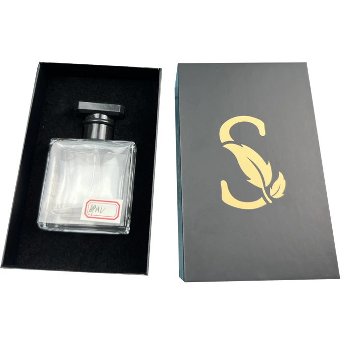 Square Gift Perfume Bottle Drawer Slide Box Packaging Gold Foil Logo Luxury Rigid Black Box 3ML 6ML 12ML Custom Cosmetic Box