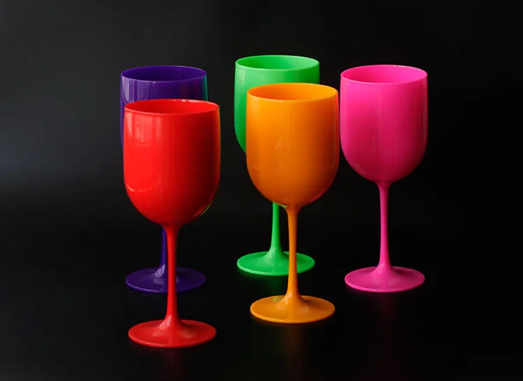 Wholesale Thickened Plastic White 16oz Colorful Wine Goblet High-stemmed Champagne Cup for Bar Party