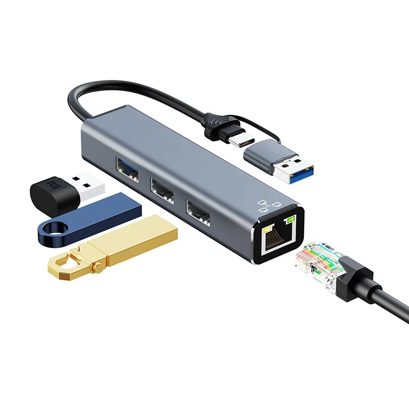 USB C к Ethernet-адаптеру с портом USB 3,0, портативный сетевой хаб USB A к RJ45 Ethernet для MacBook Pro, Dell, XPS