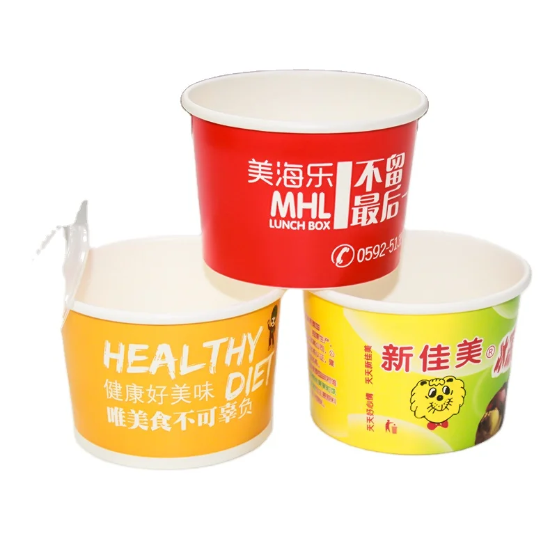 Hot selling high quality food grade white kraft paper salad bowl with cover lid
