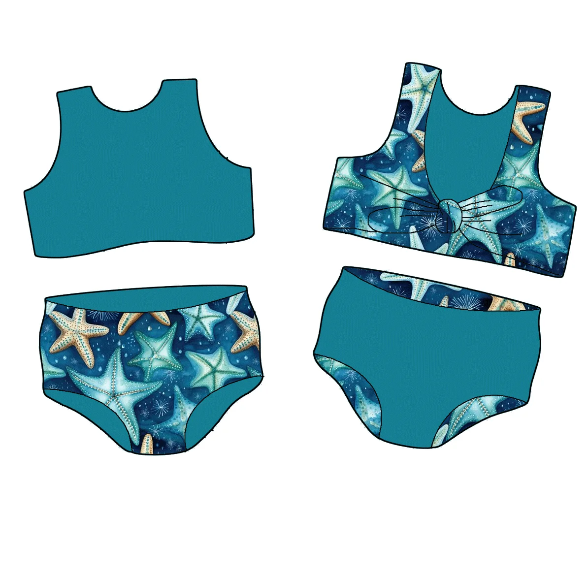 Custom mermaid princess designer  Children Two pieces Reversible swimsuits Girls bathing suits
