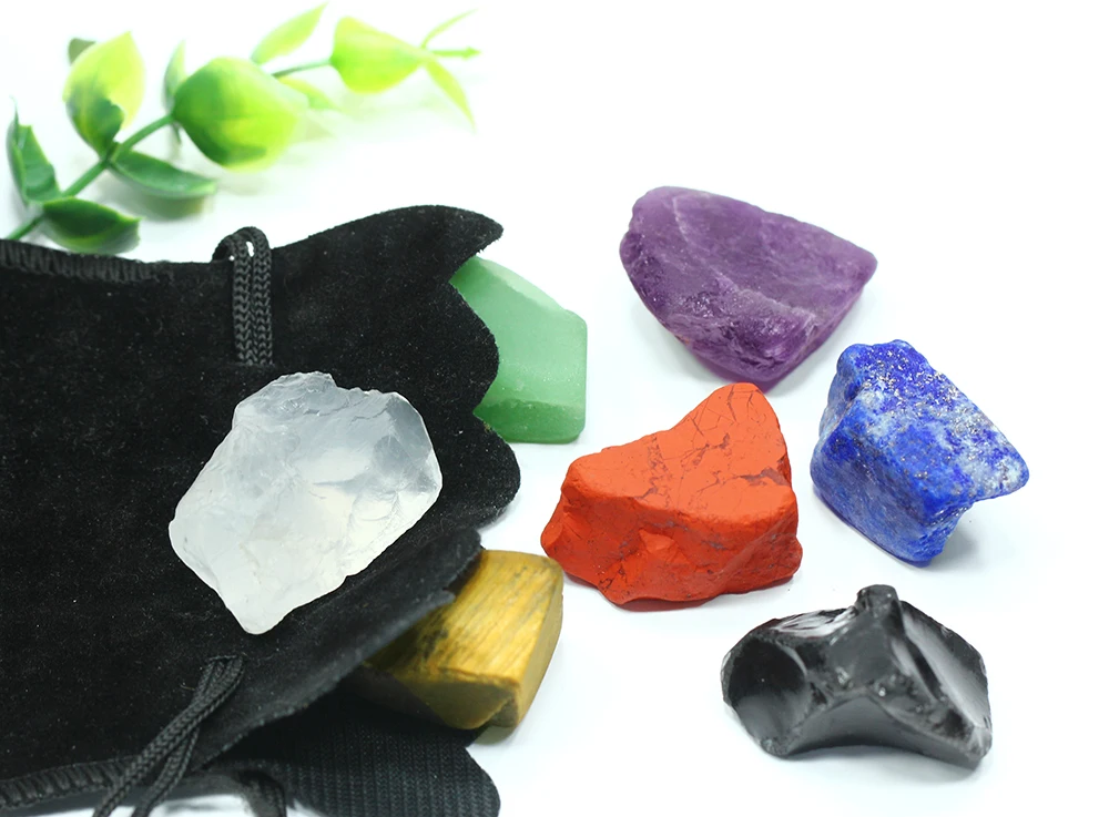 Whosale Natural Crystal Tumble Rough Gemstone Crystals Healing Stone 7 Chakra Engraved Reiki Set With Cheap Price