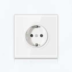 YINKA White Glass With Silver Alloy Contacts 86x86mm Wall Decoration Electric Socket EU Wall Outlet Socket