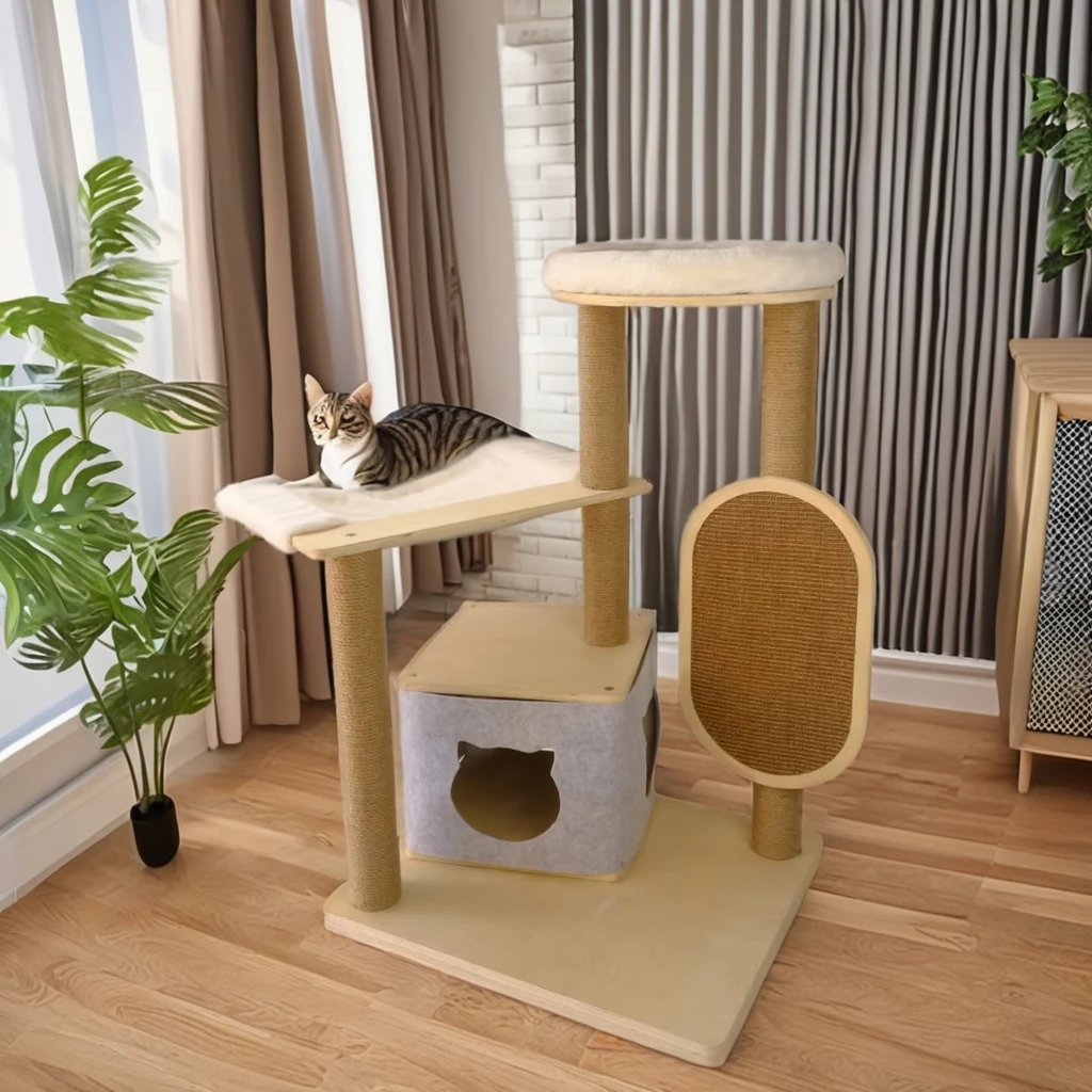 Hot Sale Large Cat Tree with Sustainable Wood Sisal Scratcher Board and Hemp Cat House Perfect Climbing Frame Toy for Cats Dogs