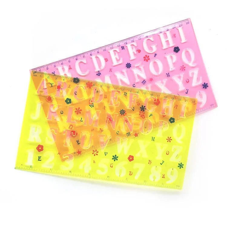 Wholesale Clear Colorful Letter Alphabet Stencil Trace Ruler 2 Pieces Plastic Ruler Set for Kids