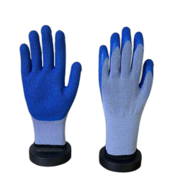 Sunnyhope Ten stitches with two strands Liner Dipped Latex Coated Crinkle Work Safety Gloves for Construction