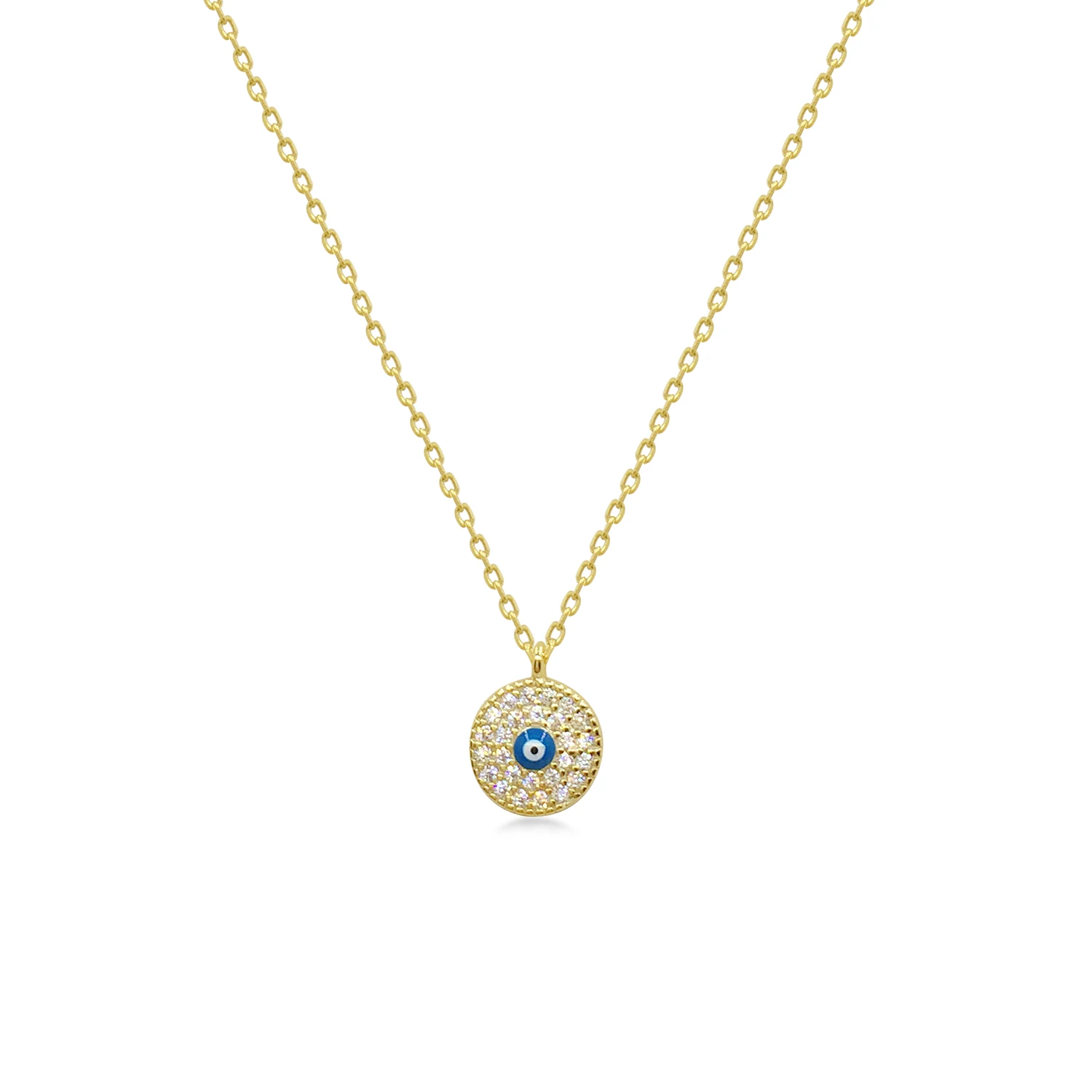 Royi Jewelry 925 Sterling Silver White Cubic Zircon Gold Plated Enamel Evil Eye Necklace