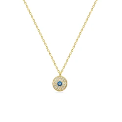 Royi Jewelry 925 Sterling Silver White Cubic Zircon Gold Plated Enamel Evil Eye Necklace