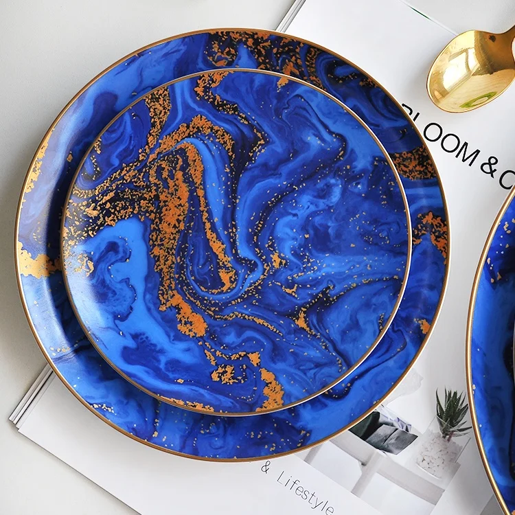 Ceramic nordic blue and white dinner plate