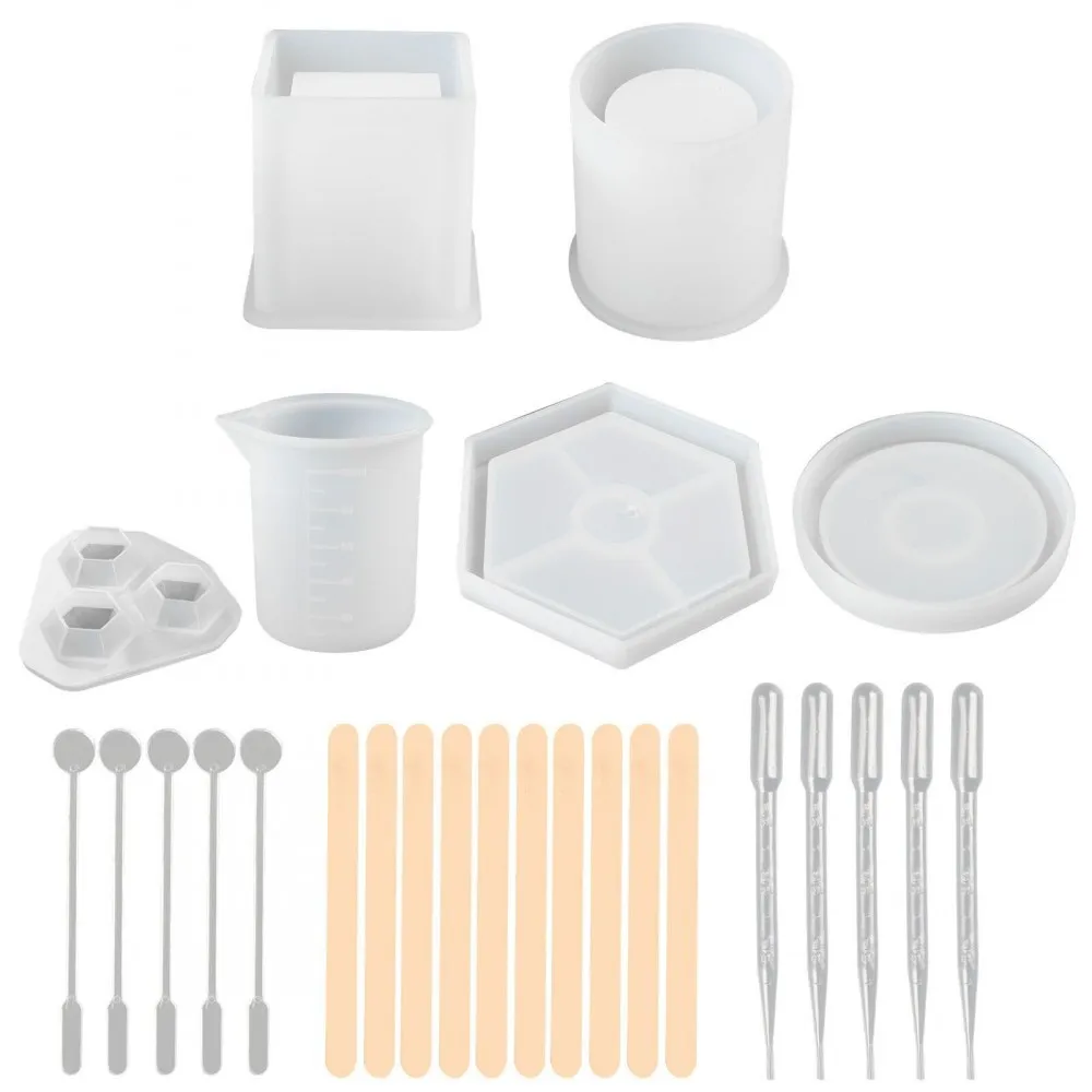 
26-piece Jewelry DIY Crystal Glue Mold Set Diamond-shaped Round Crystal Silicone Mold with Dropper Stirring Rod To Make Crafts 