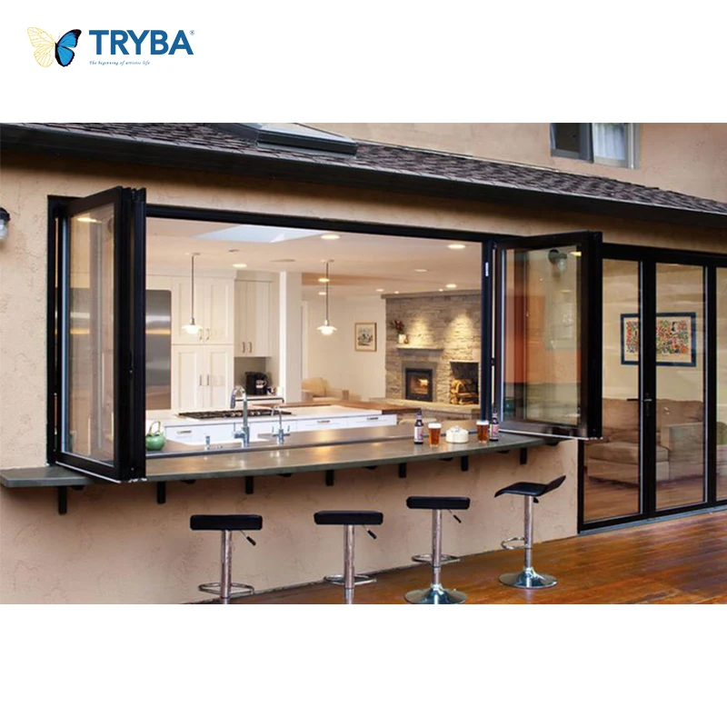 Wholesale Soundproof aluminium profile double glass folding window for kitchen