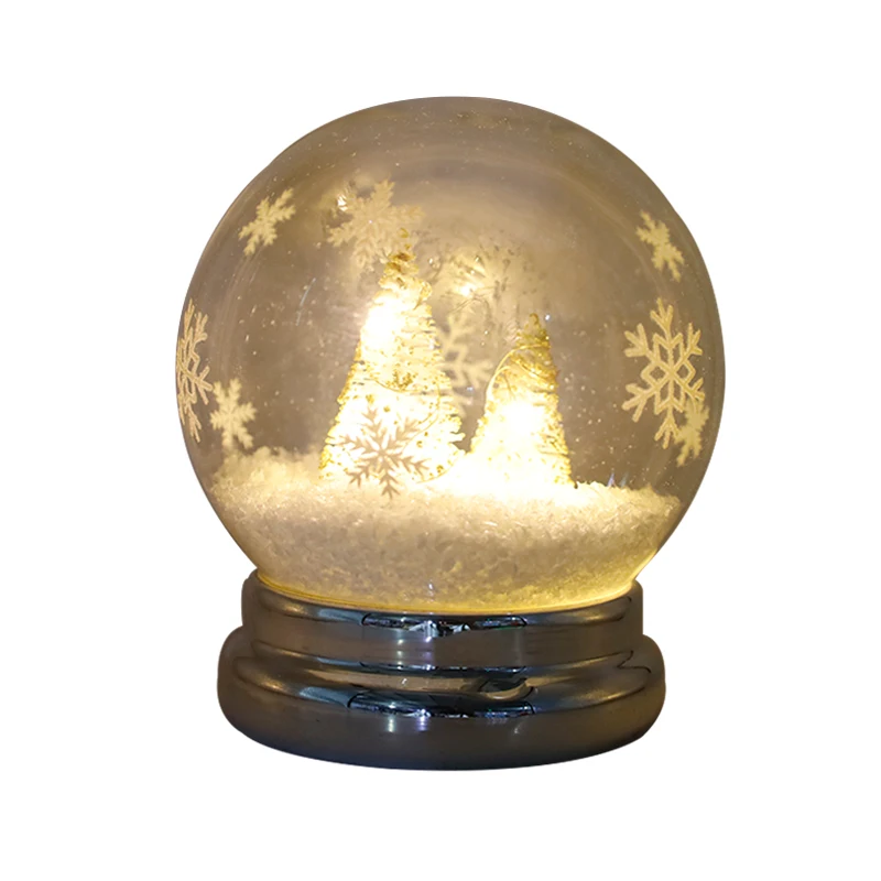 High quality handmade holiday desktop glowing  12*12 * 14 cm family  decoration crafts LED snow globe glass globe cover dome
