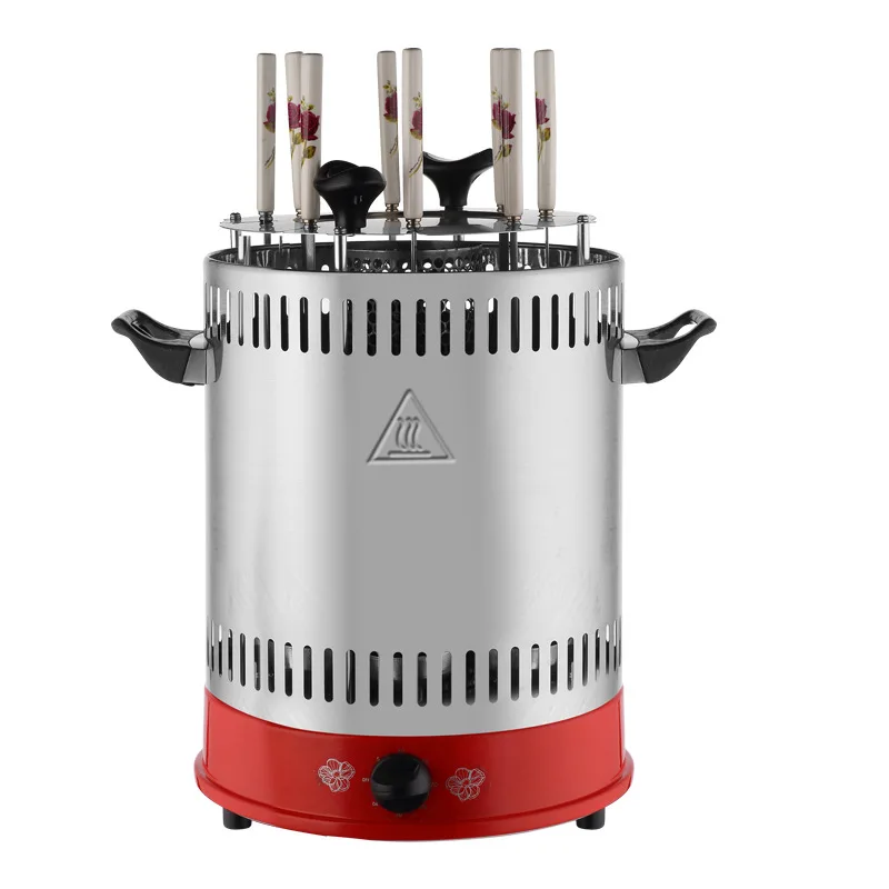 Color Box Indoor Smokeless Vertical Rotating BBQ Rotisserie Satay Kebab Skewer 1000W 3 in 1 Non-stick Electric Pan 1000 220