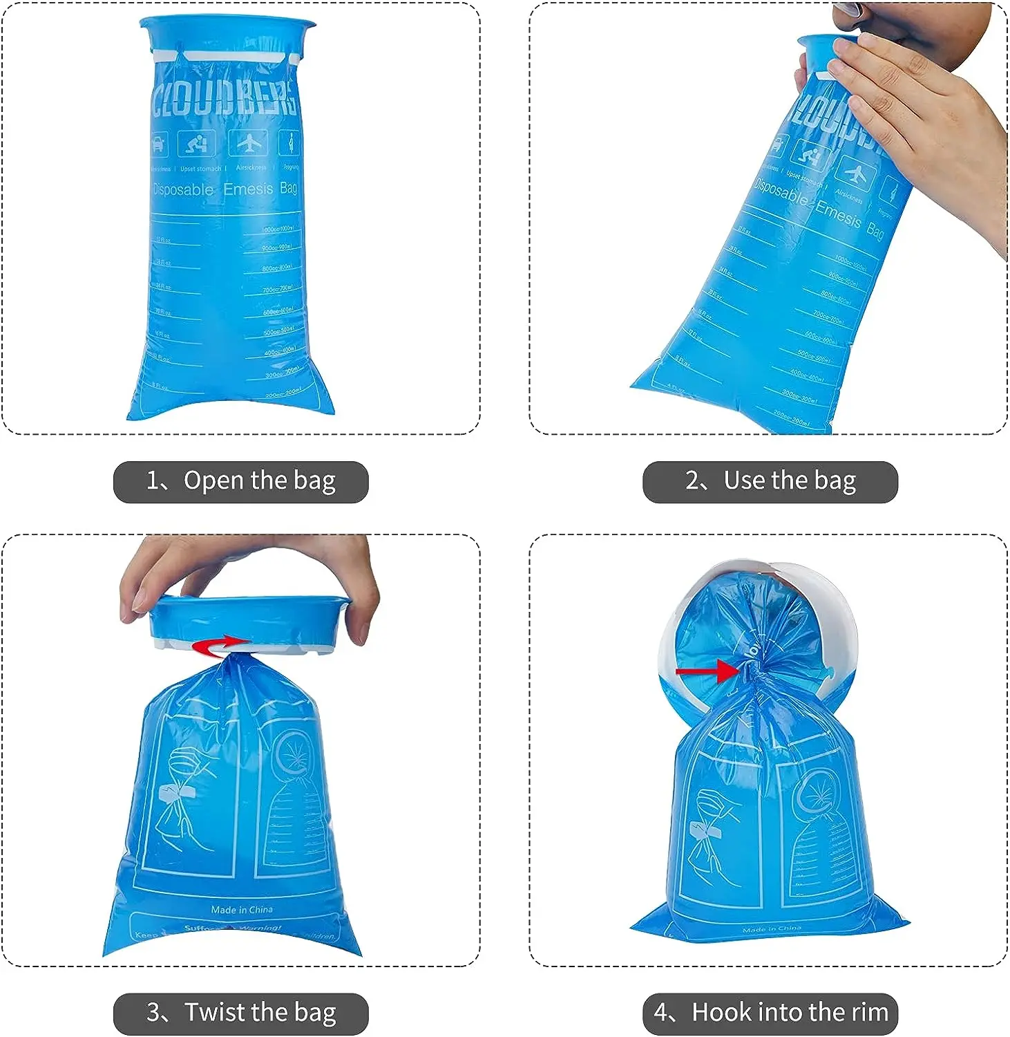 1 Pack of 20 Vomit Bags Disposable,Plastic Barf Bags Emesis Bags for Car Motion Travel,Pregnant Women,Kids,Taxis Drivers,1000ml