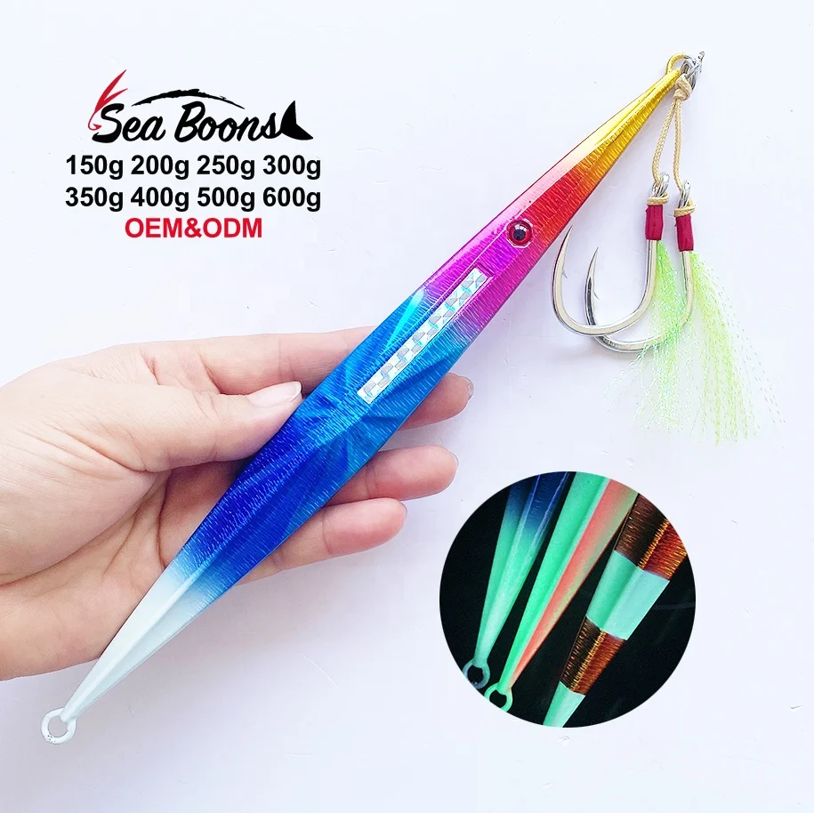 New With auxiliary hook150g-400g Oem Fast Slow Uv Lead Jig Flash Fishing Lure Jigging Slow Pitch Jigs Sinking Metal Lure