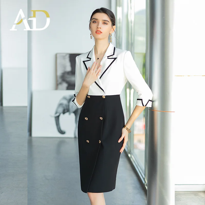 High Quality Blazer Dress New Design Slim Fit  Three Quarter Sleeves Elegant White Black Career Dress