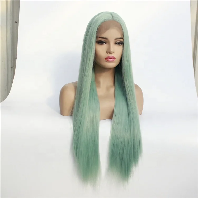 Mint Green Long Silky Straight High Quality Heat Resistant Lace Front Wig