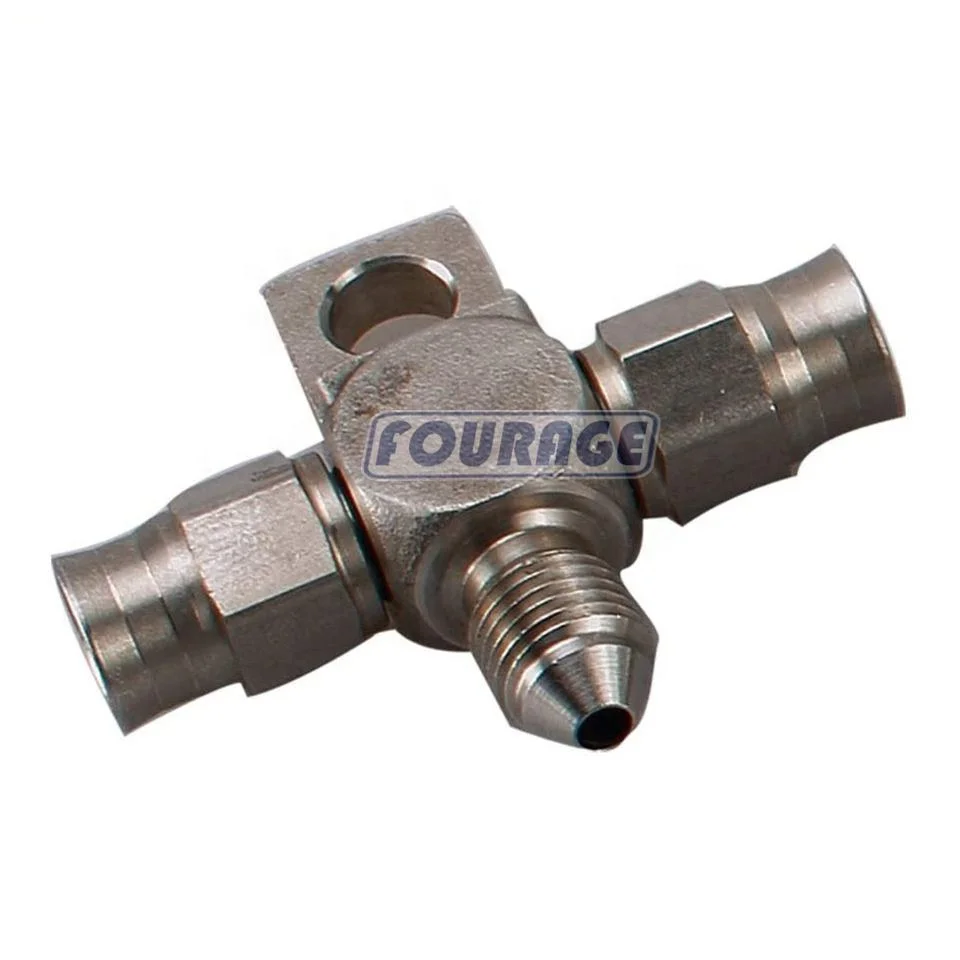 Stainless Steel Tee Block Splits AN3 PTFE Brake Line Hose Coupler Splitter with Locating Mount Tab