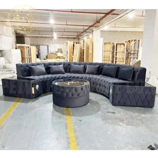 Modern u shape sofa ktv blue modern luxury sofa set with side glass table