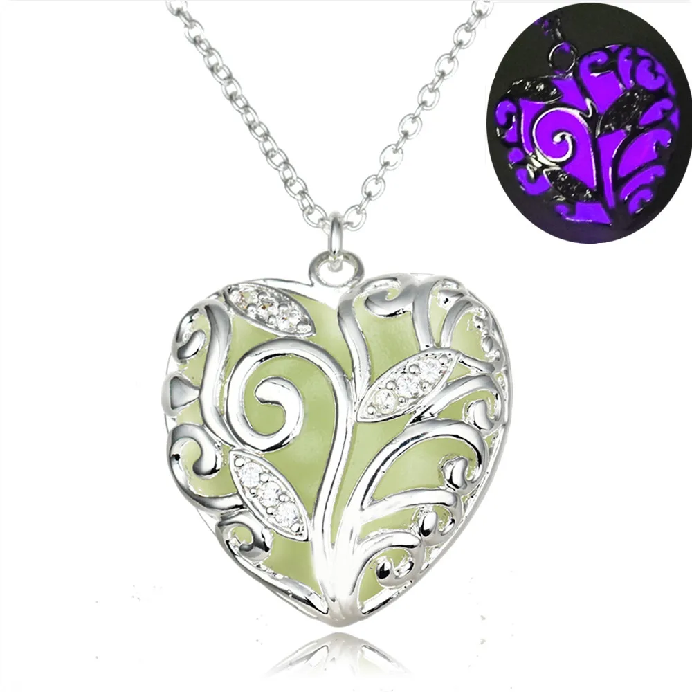 
Glow In Dark 925 Silver Plated The Heart of the Ocean Crystal Pendant Necklace For Women Men 