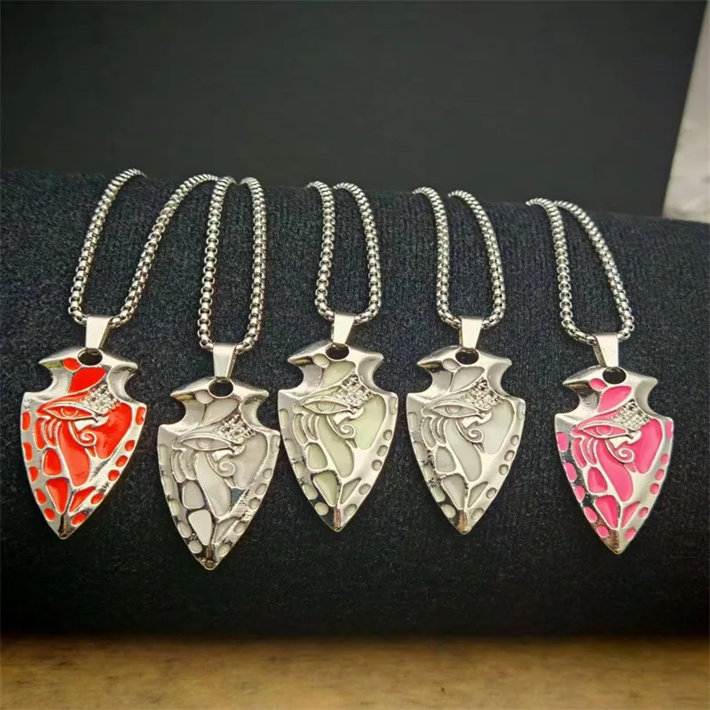 Popular Party Accessory Glowing Viking Triangle Shield Halloween Necklace Colorful Eye of Horus Pendant Necklace to My Son