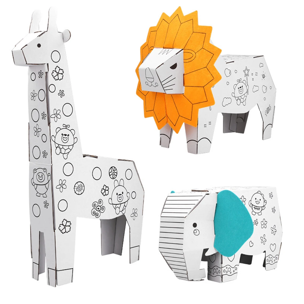 3D DIY Creative Giraffe Elephant Sheep Pattern Decorate and Personalize Painting Kids Cardboard drawing toy with music