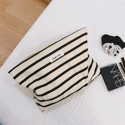 Экологичные хлопчатобумажные парусиновые косметички дорожный Органайзер из полосатой ткани сумка для хранения косметики на