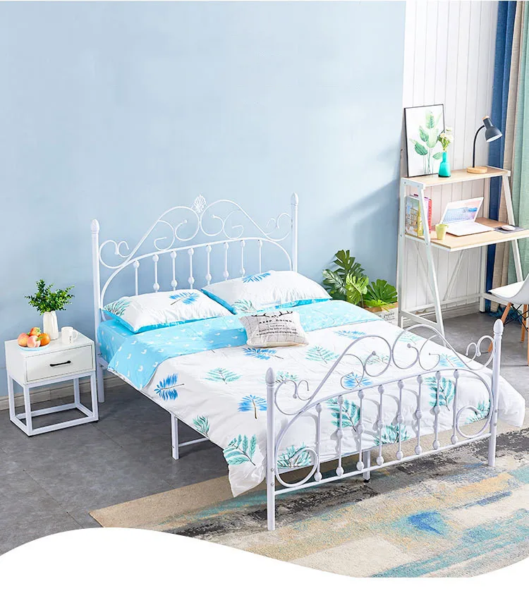 Hot SaleNew Elegant Design Wrought Iron Metal Bed White Color for Bedroom