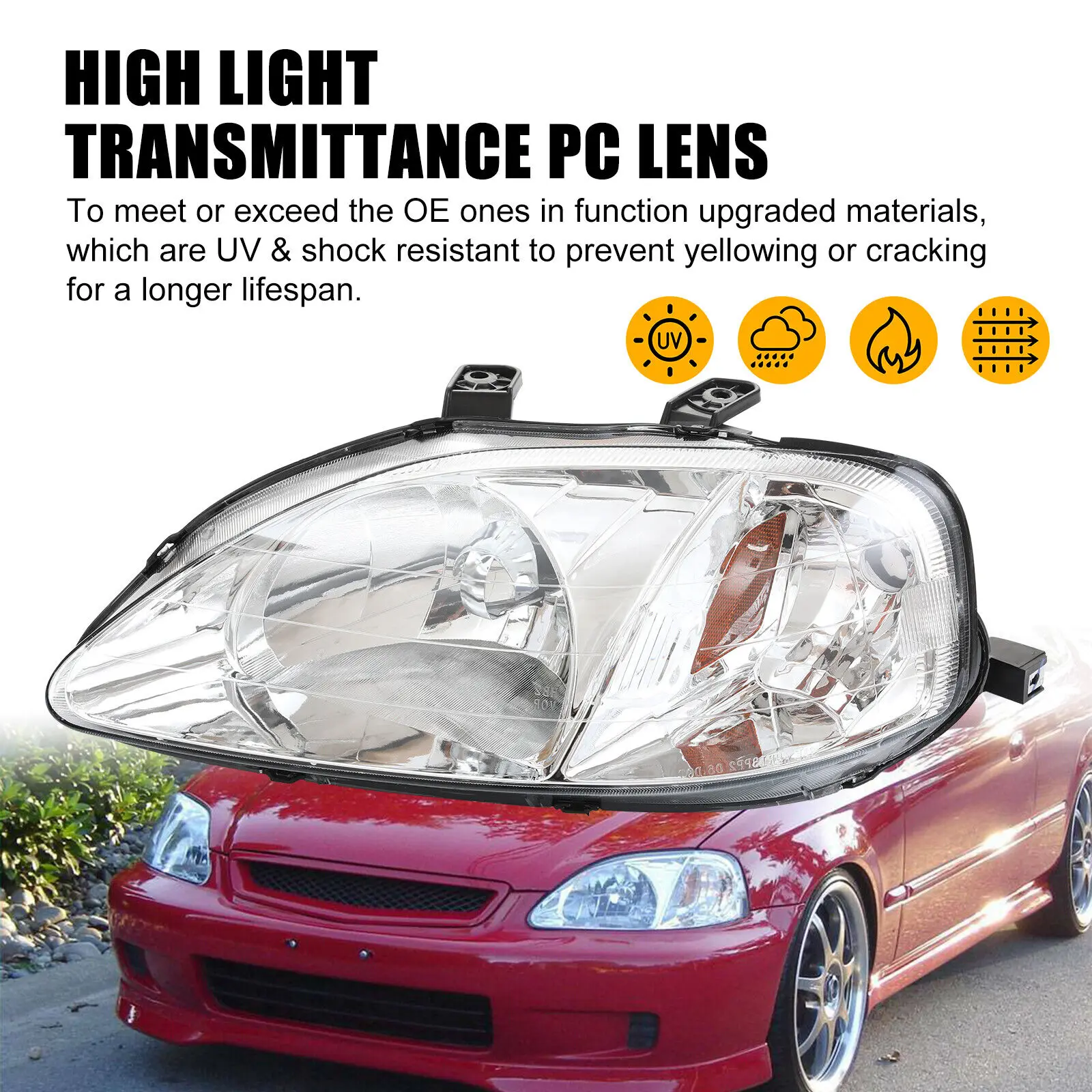 Wholesale Auto Parts Headlampsfor OE Style Headlight Assembly Chrome Clear Lens Headlamp for 1999-2000 Honda Civic Headlight