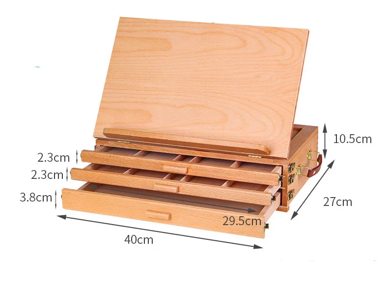 XinyiArt Multi Function Solid Beech Wood Storage Box Easel Adjustable Artist Tabletop Sketch box Easel with 3-Drawer  for Artist