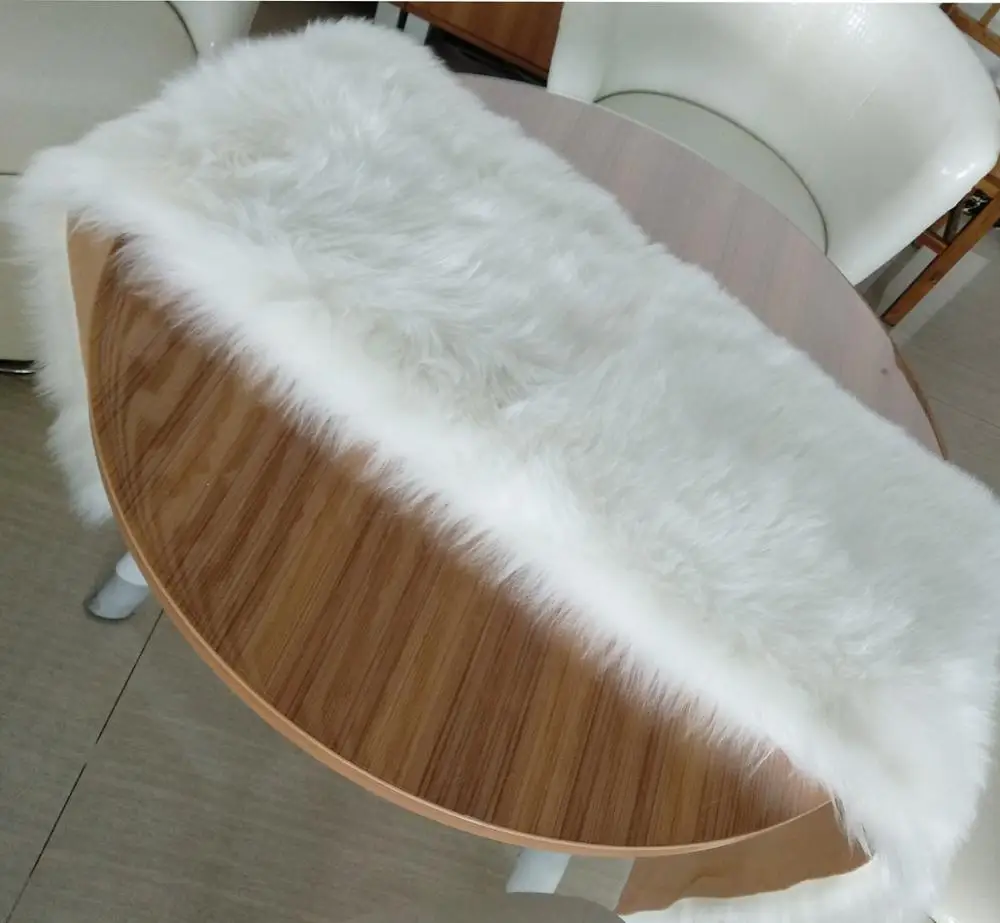 100%Acrylic Snow White Long Hair Faux Sheepskin Anti slip Table Runner Rug