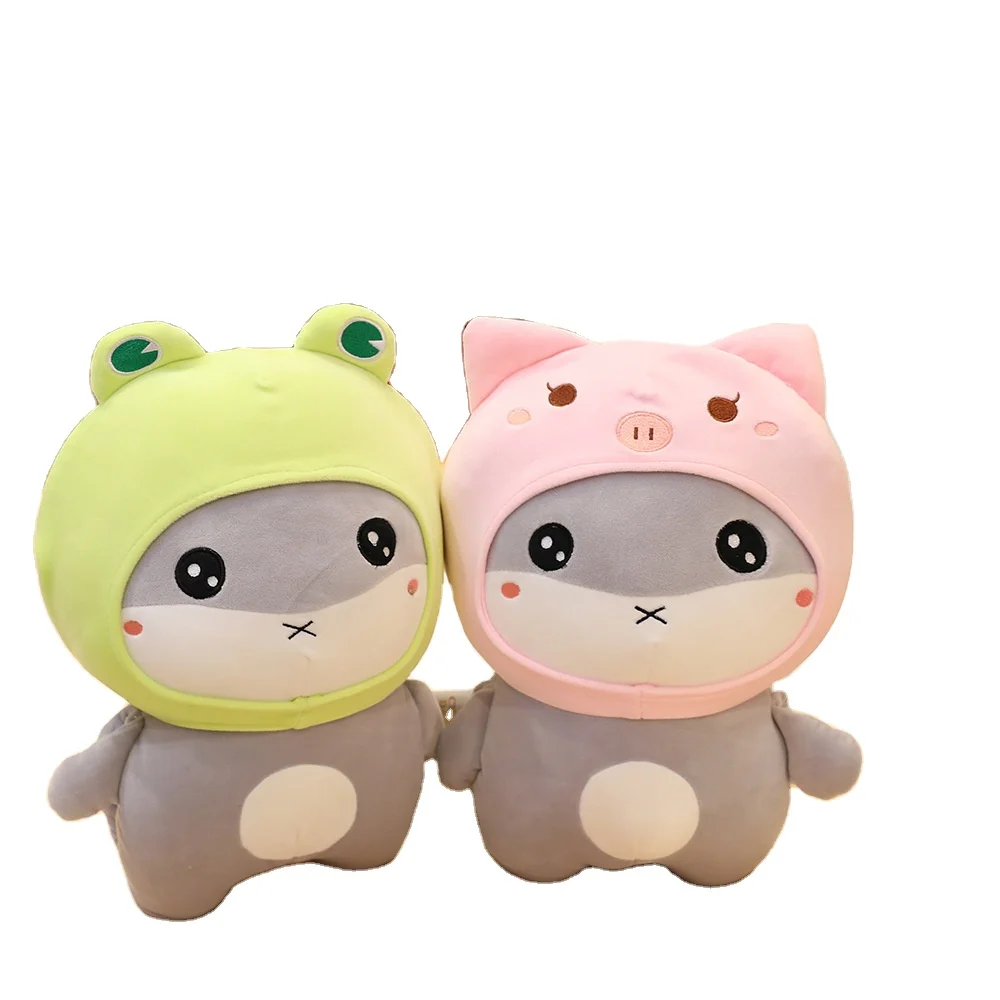New Cute Plush Toy Transformable Bed Doll Soft  Plush Doll With Rabbit and Pig Hat hamster Plush Toys Wearing Hats