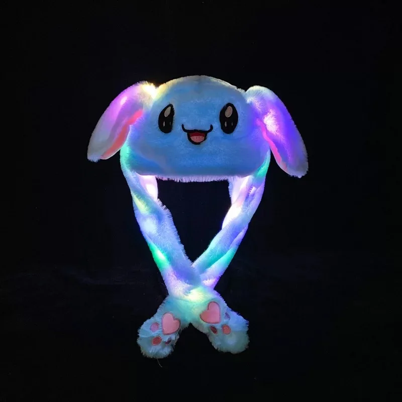Novelty Light Crown rabbit Gift LED kids plush animal head Moving rabbit bunny ear hat