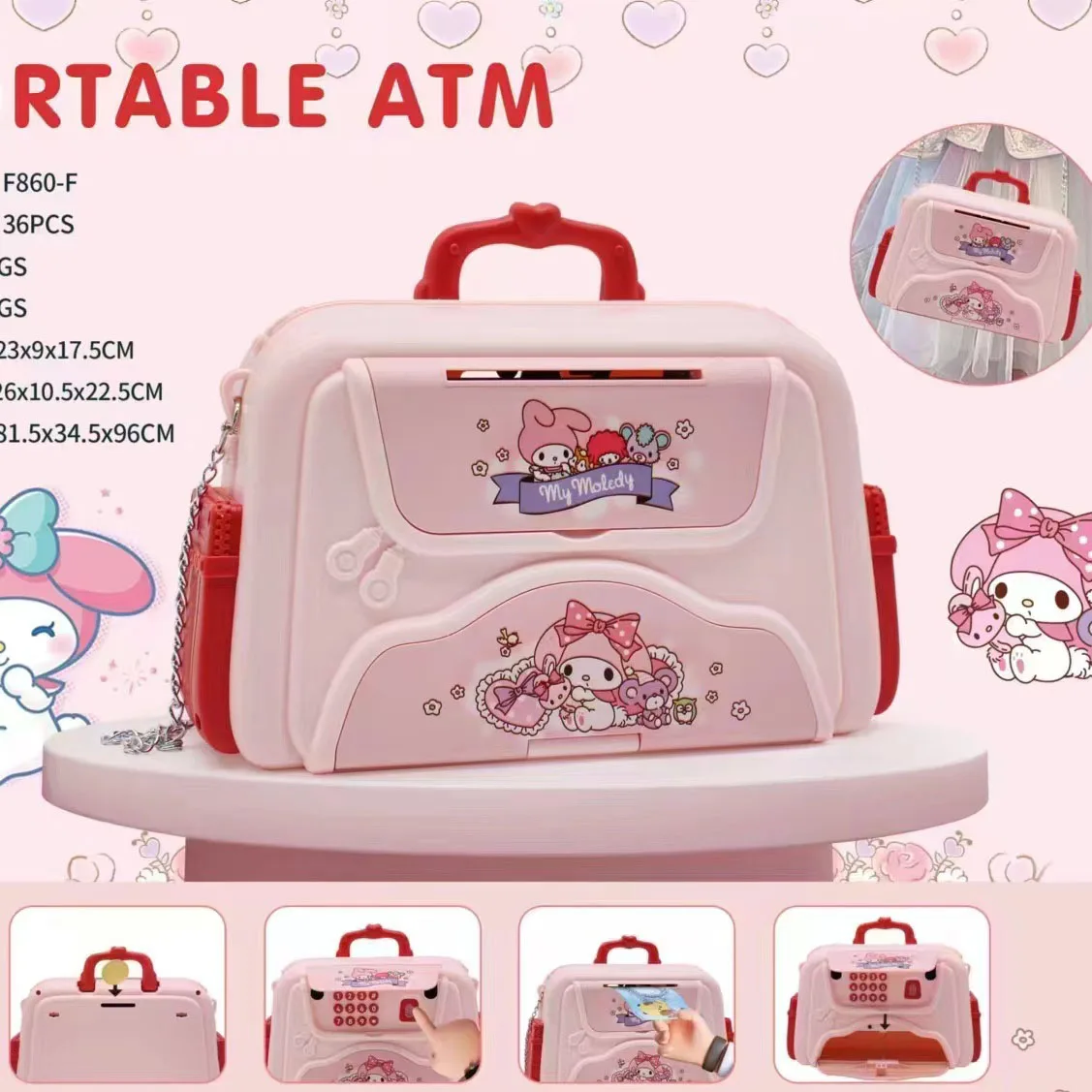 Kids Portable Handbag Code Case ATM Cartoon Sanrioes Cinnamoroll Piggy Bank with Music
