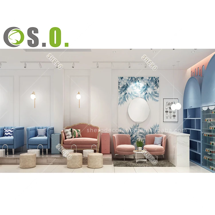 Beauty nail bar salon kiosk decoration and furniture custom wood display counter