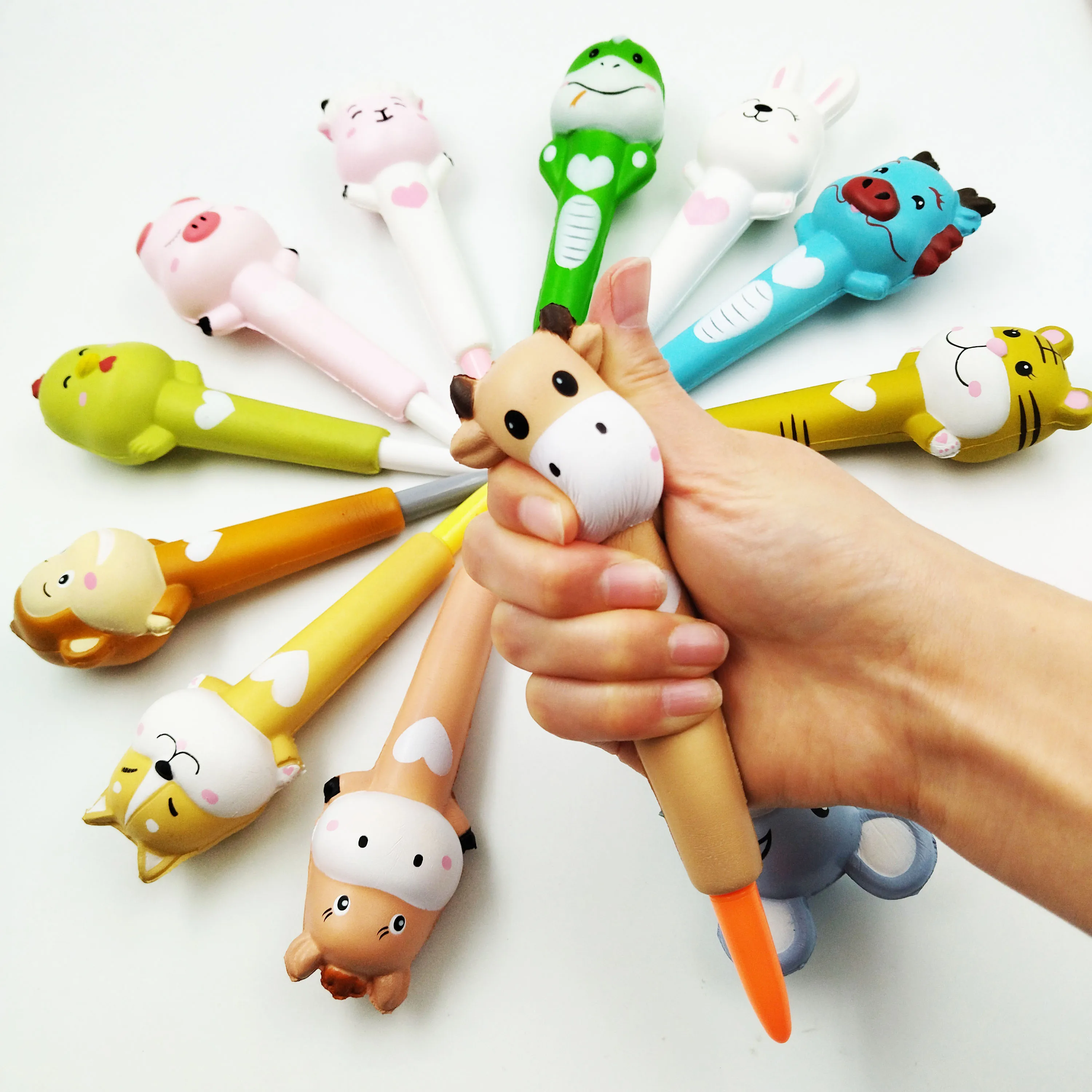 FW41 Kawaii/оптовая продажа ручка-антистресс милые 12 животных мягкие ручки игрушка для снятия стресса из искусственной кожи школьные принадлежности Ароматические гелевые детей