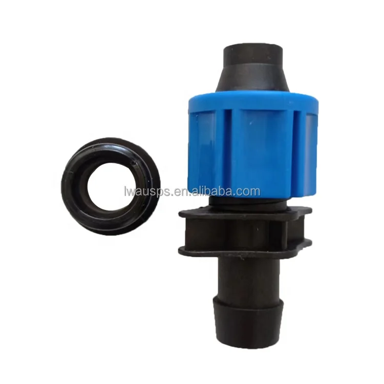 Hot sale 16mm drip tape connector blue lock nut fittings start offtake/bypass for agriculture irrigation system