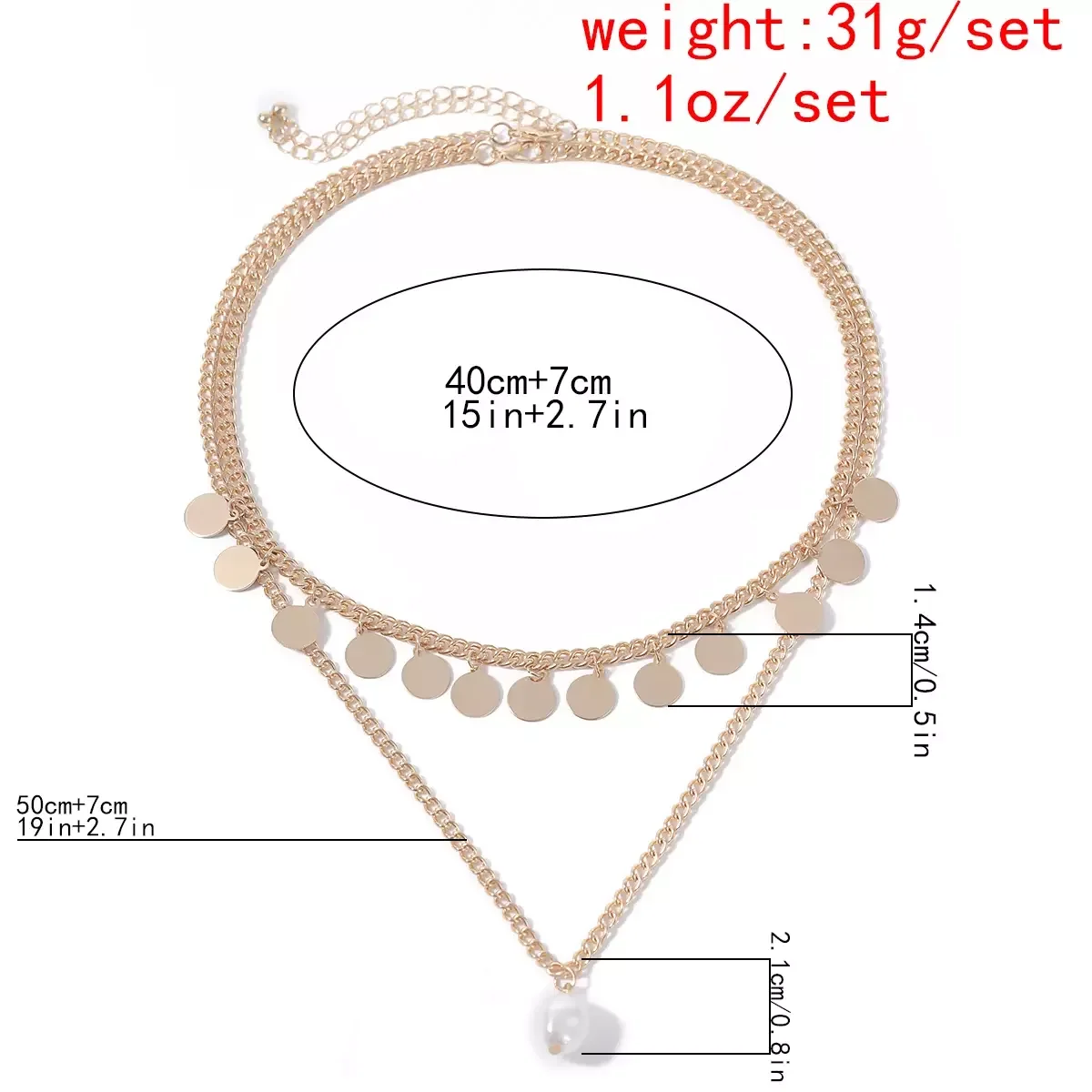 SHIXIN Gold Color Bling Bling Sequin Tassel Necklace Layered Chain Baroque Pearl Pendant Necklace for Women Wedding Jewelry