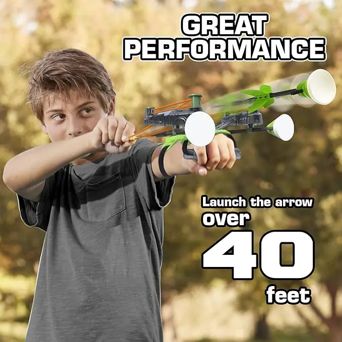 Kids Wrist Bow and Arrow Set with 3 Suction Cup Arrows and Moving Standing Target Weight Light Boys Girls Indoor and Outdoor