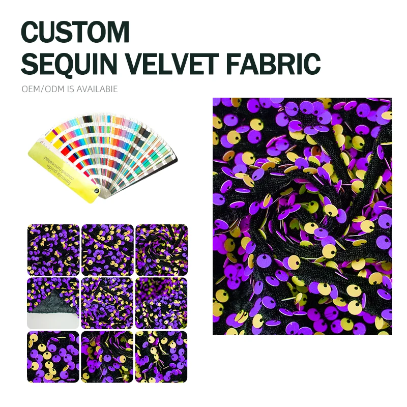 Wholesale factory custom hot-selling cheap price Super Soft materials 100% Polyester knitted velvet fabric with sequins