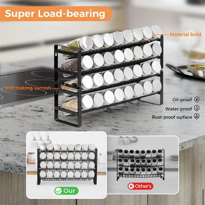 Guangzhou Manufacture Metal Black Wire 4 Tier Countertop Spice Jar Organizer Rack Stackable Rust-proof Bottle Storage Racks