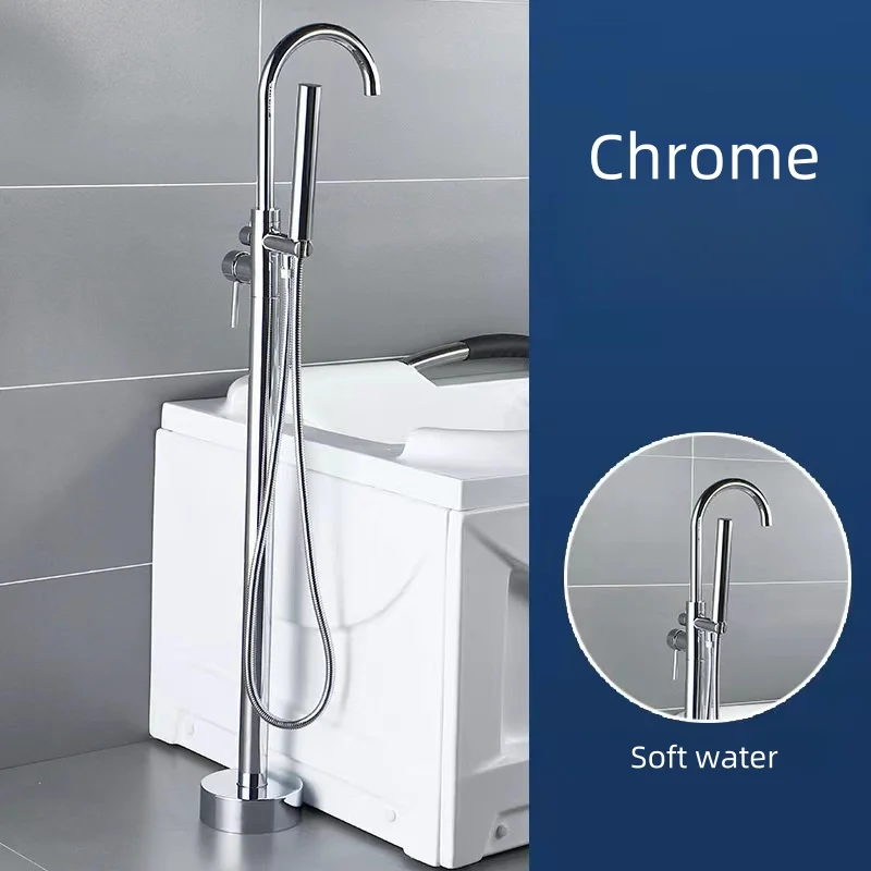 Luxury Floor Mounted Freestanding Bathtub Faucet With Handheld Spray Head Mixer Shower System Brass 2 Mode Bathroom Shower Set