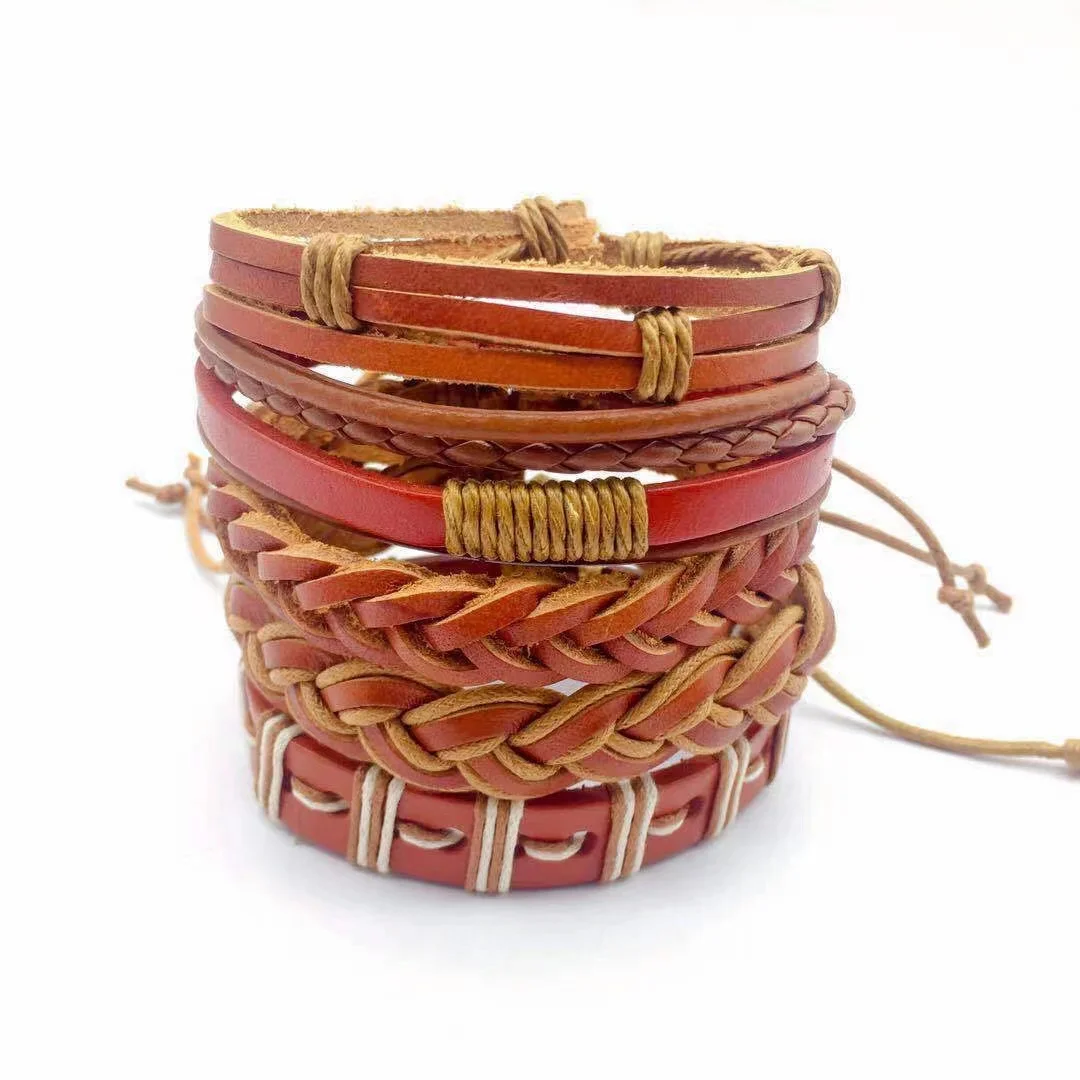 European and American hot-selling hand-woven cowhide bracelet multi-piece combination