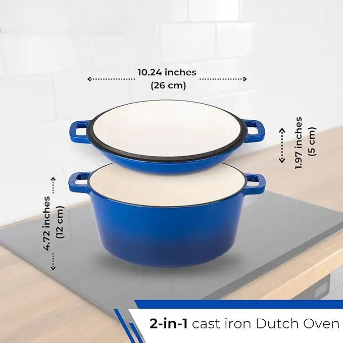 5QT Enameled Cast Iron Dutch Oven 2 In1with Lid Double Handle Frying Pan Multifunctional Nonstick Round Stock Pot Set Customized